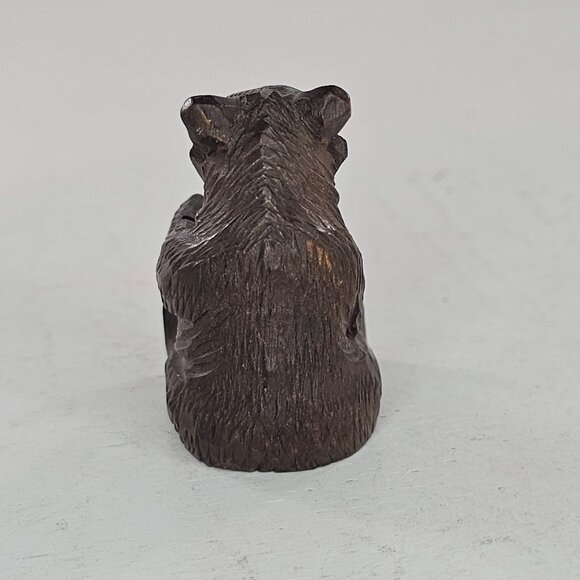 Black Forest Swiss Bear Cub Sitting Paw Up Hand Carved Wood 2" - Picture 3 of 7